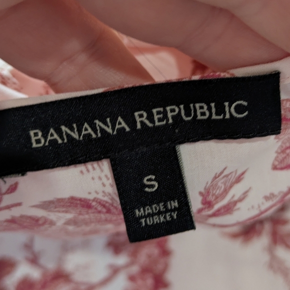 Banana Republic Pink Red Floral Rose Puff Sleeve V Neck Cotton Blouse S - Picture 6 of 8